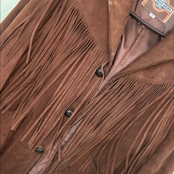 PIONEER Vintage Pioneer Wear Fringed Boho Western Suede Leather Jacket - Picture 3 of 5